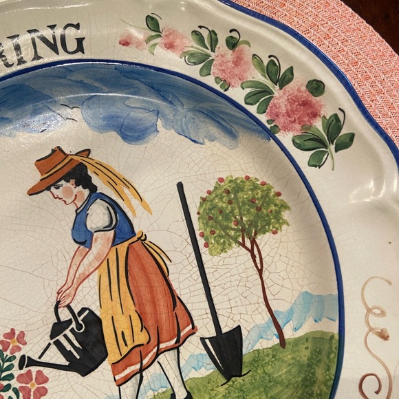 Four Vintage 12” Scalloped Plates Summer, Autumn, Winter, Spring Beautiful deets - Picture 9 of 16